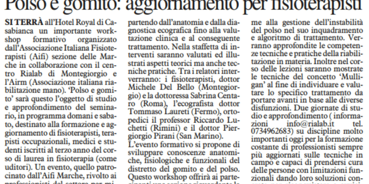 Polso e gomito: aggiornamento per fisioterapisti