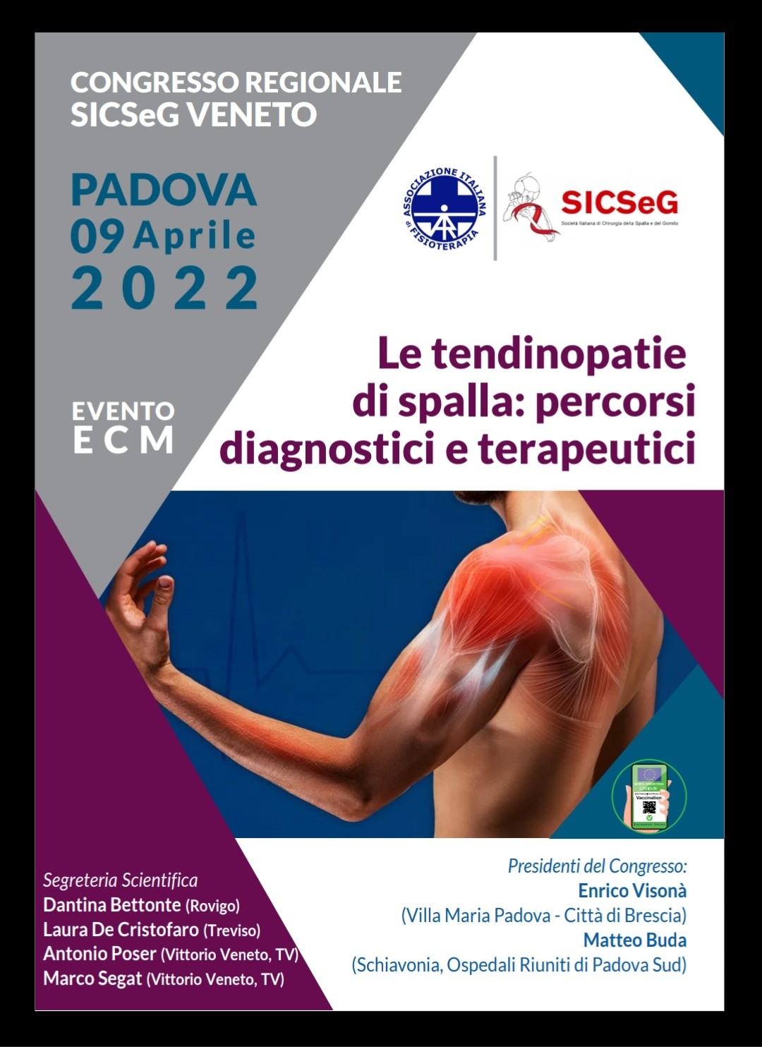 Congresso SICSeG e AIFI sulle tendinopatie di spalla a Padova, sabato 9 Aprile 2022