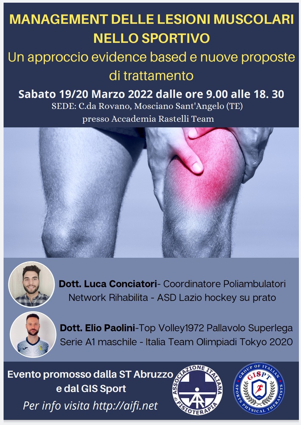 Corso “Management delle lesioni muscolari nello sportivo” in collaborazione con AIFI Abruzzo