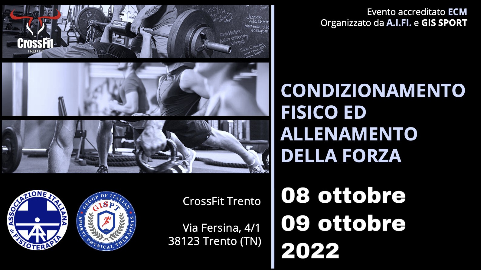 CORSO TEORICO-PRATICO - Condizionamento fisico ed allenamento della forza, Trento, 08 e 09 ottobre