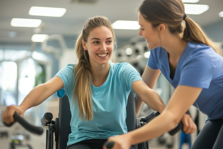RIABILITAZIONE DISABILITA' FISIOTERAPIA DISABILI GINNASTICA RIEDUCATIVA INFERMIERE INFERMIERA GENERATE AI IA